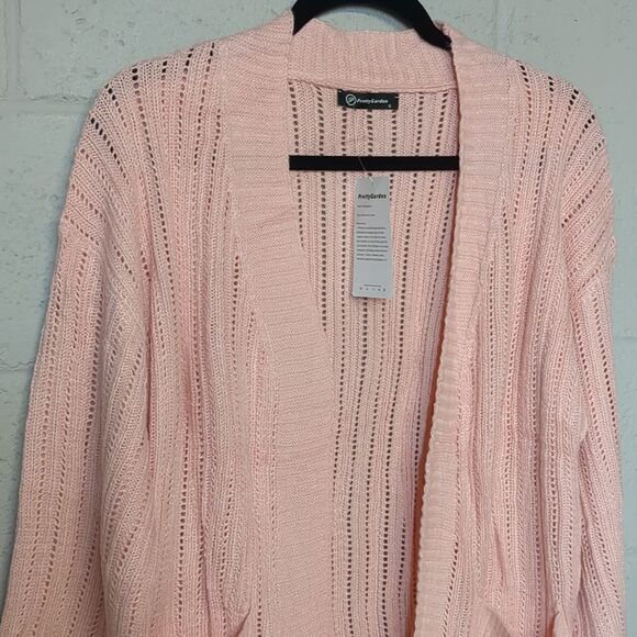 Women's Loose Fit Open Front Cardigan Long Cable Knit Sweater Sz Small NWT Pink - Picture 4 of 9